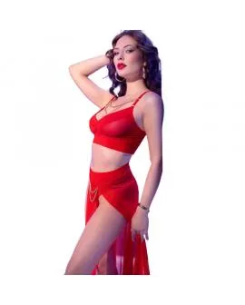 CHILIROSE - CR 4850 ROTES TOP UND LEGGINGS SET MIT GOLDENEN ACCESSOIRES 