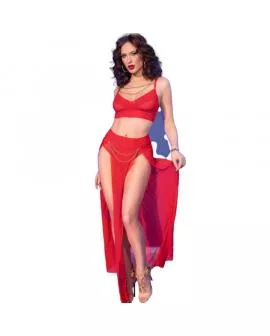 CHILIROSE - CR 4850 ROTES TOP UND LEGGINGS SET MIT GOLDENEN ACCESSOIRES 