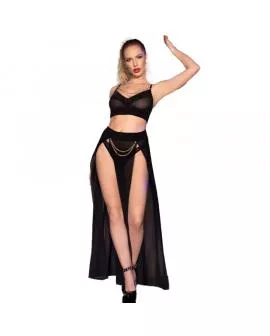 CHILIROSE - CR 4672 SCHWARZER TOP-ROCK UND TANGA MIT GOLDENEN KETTEN 