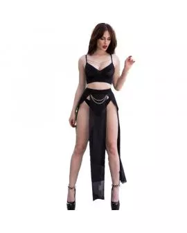 CHILIROSE - CR 4672 SCHWARZER TOP-ROCK UND TANGA MIT GOLDENEN KETTEN 