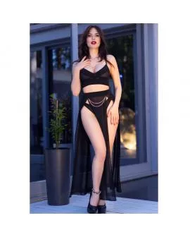 CHILIROSE - CR 4672 SCHWARZER TOP-ROCK UND TANGA MIT GOLDENEN KETTEN 