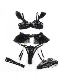 SUBBLIME - 957483 SPITZEN-BH UND STRUMPFBAND-SET SCHWARZ 