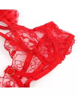Subblime Spitzen-BH und Strumpfband-Set Rot - 957506