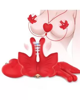 ARMONY - MAGNETISCHE NIPPELKLEMMEN MIT VIBRATION SCHMETTERLINGSFORM ROT