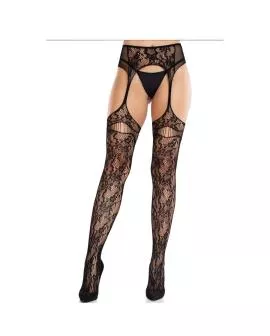 LEG AVENUE - Spitzenstrümpfe mit Strumpfbändern Schwarz