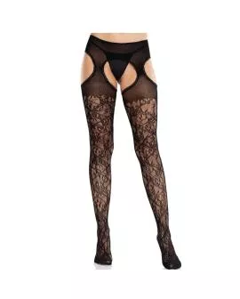 Leg Avenue - Blumen-Spitzenstrümpfe United Black