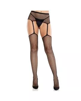 LEG AVENUE - Spitzenstrümpfe mit Kreuz und Strumpfgürtel Schwarz