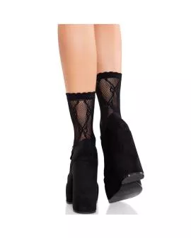LEG AVENUE - Schwarze Spitzenstrümpfe mit Schleife