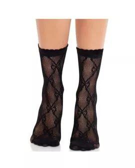 LEG AVENUE - Schwarze Spitzenstrümpfe mit Schleife