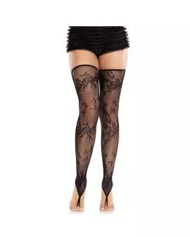 Leg Avenue - Florale Spitzenstrümpfe ohne Fuß Schwarz