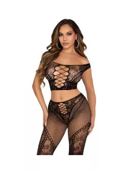 Leg Avenue - Crop Top und Netzlegging mit freien Schultern Schwarz