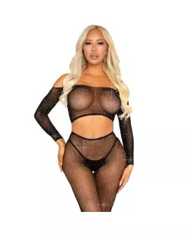 Leg Avenue - Crop Top Netzlegging Strass-Steine Schwarz