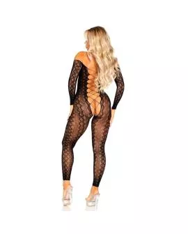 Leg Avenue - Bodystocking Offener Schritt Schlangenspitze Schwarz