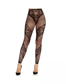 Leg Avenue - Spitzenstrümpfe ohne Fuß schwarz transparent