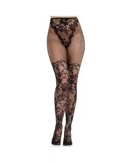 LEG AVENUE - Dahlia Spitzenstrümpfe mit Netzdetail Schwarz