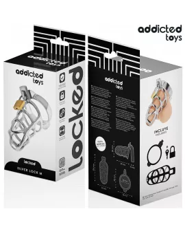 Addicted Toys Locked - Silbernes Schloss Peniskäfig Metall M