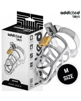 Addicted Toys Locked - Silbernes Schloss Peniskäfig Metall M