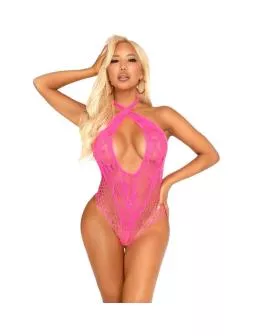 LEG AVENUE Body Rosa Spitze mit Kreuzausschnitt - Eine Größe
