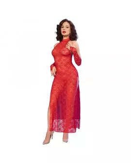 CHILIROSE - CR 4853 ROTES SPITZENKLEID MIT HANDSCHUHEN 