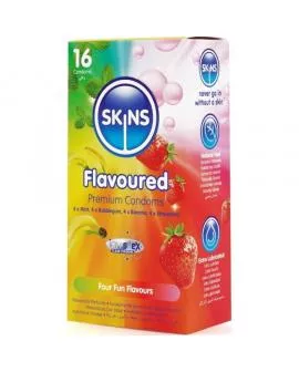 SKINS - PREMIUM-KONDOME MIT VERSCHIEDENEN GESCHMACKSRICHTUNGEN, 16ER-PACK