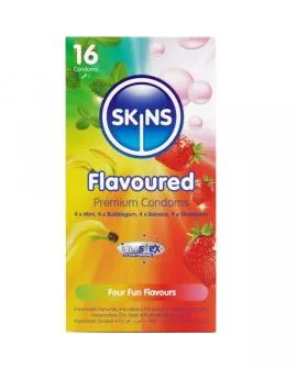 SKINS - PREMIUM-KONDOME MIT VERSCHIEDENEN GESCHMACKSRICHTUNGEN, 16ER-PACK