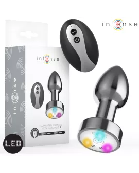 INTENSE - VIBRIERENDER ANALPLUG AUS METALL MIT LED-LEUCHTEN UND FERNBEDIENUNG - GRÖSSE S
