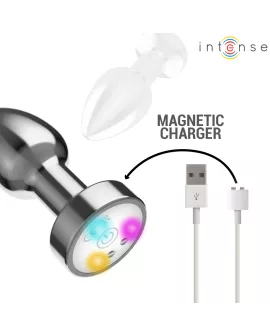 INTENSE - VIBRIERENDER ANALPLUG AUS METALL MIT LED-LEUCHTEN UND FERNBEDIENUNG - GRÖSSE S