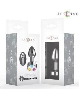 INTENSE - VIBRIERENDER ANALPLUG AUS METALL MIT LED-LEUCHTEN UND FERNBEDIENUNG - GRÖSSE S
