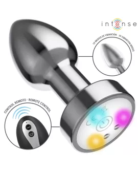 INTENSE - VIBRIERENDER ANALPLUG AUS METALL MIT LED-LEUCHTEN UND FERNBEDIENUNG - GRÖSSE S