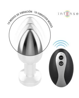 INTENSE - VIBRIERENDER ANALPLUG AUS METALL MIT LED-LEUCHTEN UND FERNBEDIENUNG - GRÖSSE M