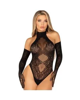 LEG AVENUE - 89363 BODYSUIT MIT OFFENEM RÜCKEN + EXTRA LANGE HANDSCHUHE-SET - EINE GRÖSSE