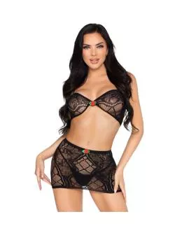 LEG AVENUE - 81676 SPITZEN-TOP + MINIROCK-SET SCHWARZ - EINE GRÖSSE