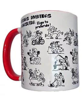 DIABLO PICANTE - WEISSER BECHER MIT KAMASUTRA-STELLUNGEN UND ROTEM HENKEL 370 ML