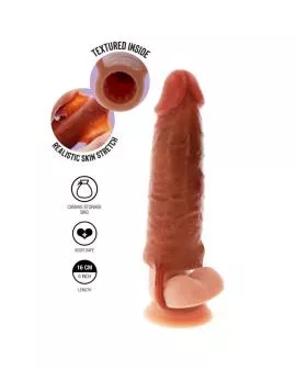 GET REAL – FEUCHTIGKEITSSPENDENDE SILIKON-PENISHÜLLE IN KARAMELL, 16 CM