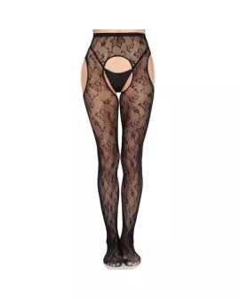 LEG AVENUE - 1967 BLOOM NETZ-STRÜMPFE MIT STRUMPFHALTERN, SCHWARZ - EINHEITSGRÖSSE