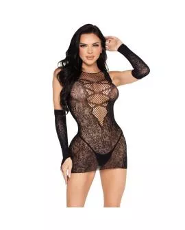 LEG AVENUE - 81679 MINIKLEID UND PASSENDE HANDSCHUHE SCHWARZ - EINHEITSGRÖSSE