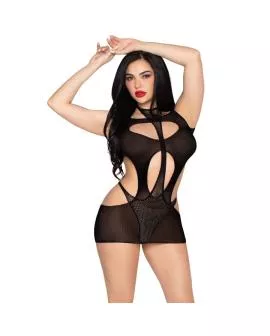 LEG AVENUE - 81680 BLICKDICHTES MINIKLEID UND NECKHOLDER-TEDDY, SCHWARZ - EINHEITSGRÖSSE