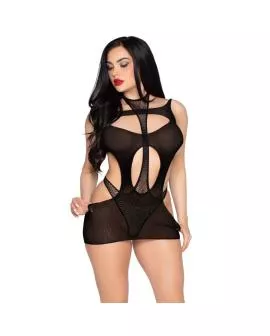 LEG AVENUE - 81680 BLICKDICHTES MINIKLEID UND NECKHOLDER-TEDDY, SCHWARZ - EINHEITSGRÖSSE