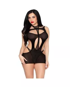 LEG AVENUE - 81680 BLICKDICHTES MINIKLEID UND NECKHOLDER-TEDDY, SCHWARZ - EINHEITSGRÖSSE