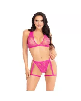 LEG AVENUE - 86148 SPITZEN-BH-TOP UND HÖSCHEN MIT STRUMPFHALTERN, ROSA - EINHEITSGRÖSSE