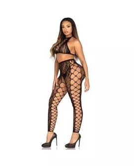 LEG AVENUE - 89372 CROP-TOP- UND SCHRITTLOSE STRÜMPFE, SCHWARZ - EINHEITSGRÖSSE
