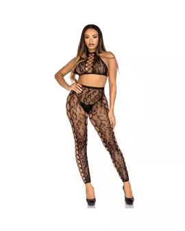 LEG AVENUE - 89372 CROP-TOP- UND SCHRITTLOSE STRÜMPFE, SCHWARZ - EINHEITSGRÖSSE