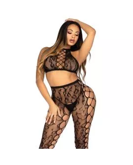 LEG AVENUE - 89372 CROP-TOP- UND SCHRITTLOSE STRÜMPFE, SCHWARZ - EINHEITSGRÖSSE
