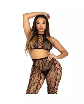 LEG AVENUE - 89372 CROP-TOP- UND SCHRITTLOSE STRÜMPFE, SCHWARZ - EINHEITSGRÖSSE