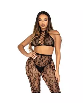 LEG AVENUE - 89372 CROP-TOP- UND SCHRITTLOSE STRÜMPFE, SCHWARZ - EINHEITSGRÖSSE