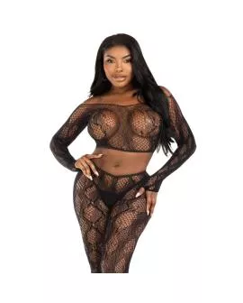 LEG AVENUE - 89373 PYTHON-CROP-TOP & FUSSLOSE STRÜMPFE SCHWARZ - EINHEITSGRÖSSE