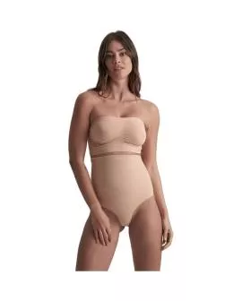 BYE-BRA - TANGA DE TALLE ALTO SIN COSTURAS BEIGE TALLA