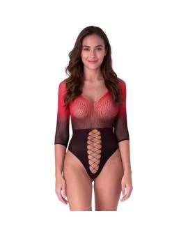 PASSION - BS118 SCHWARZER UND ROTER MESH-BODYSTOCKING
