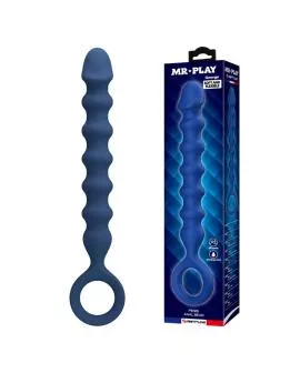 MR PLAY – BLAUE SILIKON-ANALPERLEN &AMP; ANALPLUG – Ø – 3,4 CM – 28,5 CM