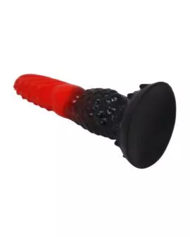 POWER MONSTERS – FEUERDRACHEN-FANTASIE-DILDO MIT SAUGNAPF 24,5 CM Ø 5,8 CM ROT & SCHWARZ